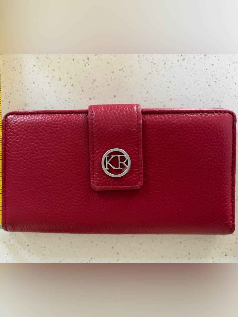 Kim Rogers Red Pebbled Leather Wallet with Silver Logo